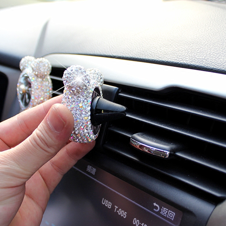 Abs Crystal Bling Bling 1pcs Car Air-Purify Clip Auto Air Out Perfume Clip - White