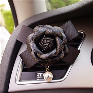 Abs Leather Beautiful Gorgeous Camellia 1pcs Car Air-Purify Clip Auto Air Out Perfume Clip - Black