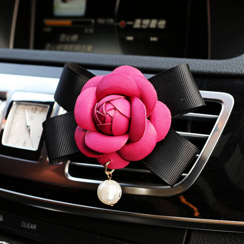 Abs Leather Beautiful Gorgeous Camellia 1pcs Car Air-Purify Clip Auto Air Out Perfume Clip - Rose