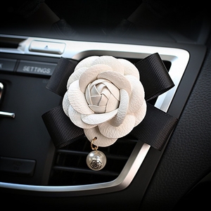 Abs Leather Beautiful Gorgeous Camellia 1pcs Car Air-Purify Clip Auto Air Out Perfume Clip - White