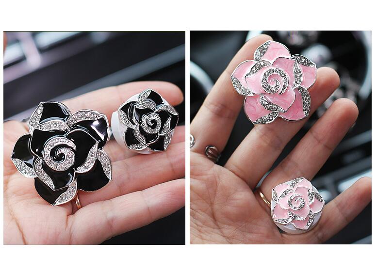 Abs Metal Beautiful Gorgeous Camellia 2pcs Car Air-Purify Clip Auto Air Out Perfume Clip - Pink