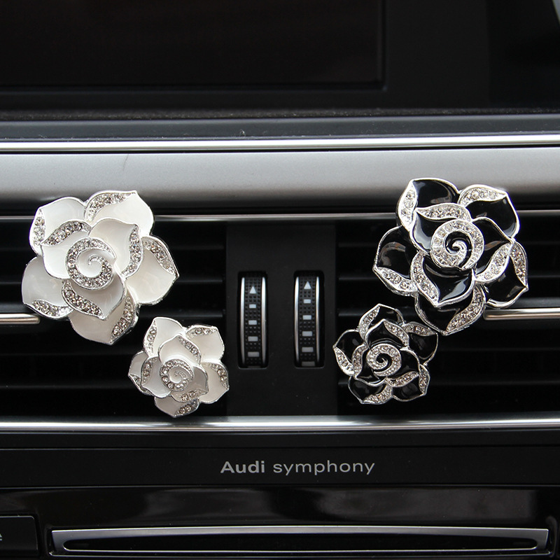 Abs Metal Beautiful Gorgeous Camellia 2pcs Car Air-Purify Clip Auto Air Out Perfume Clip - White
