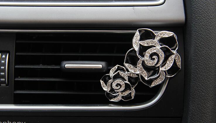 Abs Metal Beautiful Gorgeous Camellia 2pcs Car Air-Purify Clip Auto Air Out Perfume Clip - Black