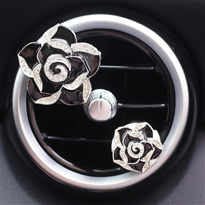 Abs Metal Beautiful Gorgeous Camellia 2pcs Car Air-Purify Clip Auto Air Out Perfume Clip - Black