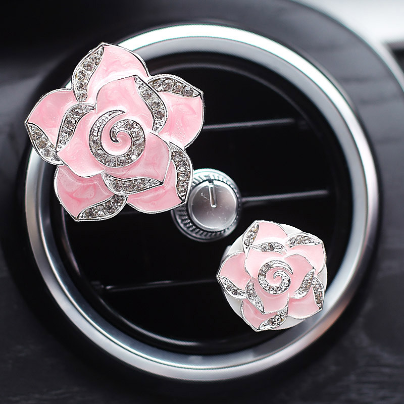 Abs Metal Beautiful Gorgeous Camellia 2pcs Car Air-Purify Clip Auto Air Out Perfume Clip - Pink