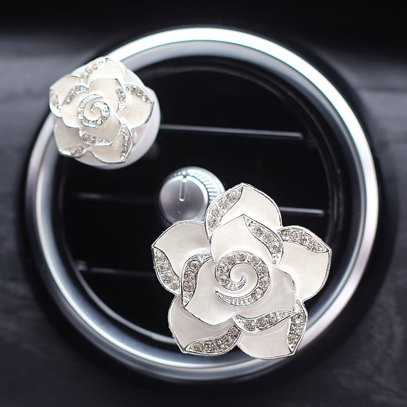 Abs Metal Beautiful Gorgeous Camellia 2pcs Car Air-Purify Clip Auto Air Out Perfume Clip - White