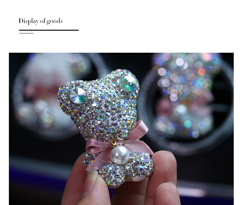 Bling Bear Beautiful Gorgeous Diamonds 1pcs Car Air-Purify Clip Auto Air Out Perfume Clip - White