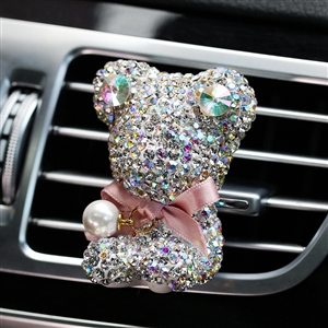 Bling Bear Beautiful Gorgeous Diamonds 1pcs Car Air-Purify Clip Auto Air Out Perfume Clip - White