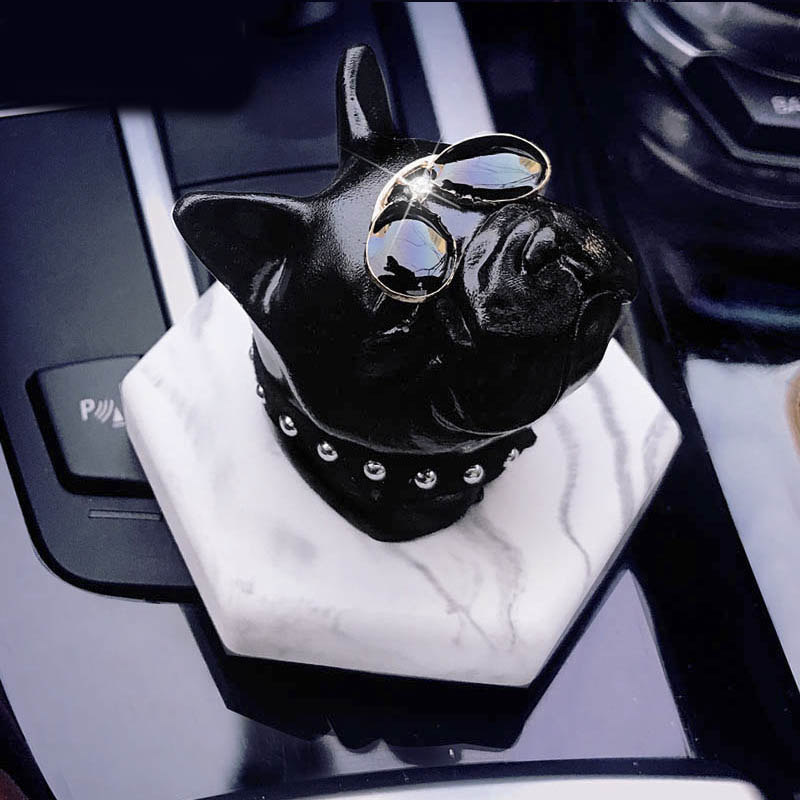 Cute Ornaments French Bulldog Car Decoration Air Freshener Solid Perfume Black Dog With Glasses - White Black