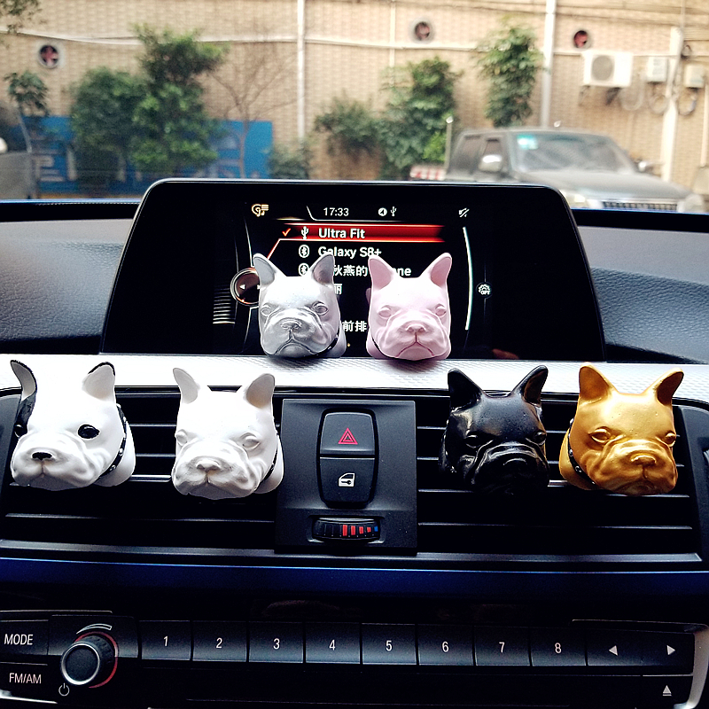 Cute Ornaments French Bulldog Car Decoration Air Freshener Solid Perfume Dog - White