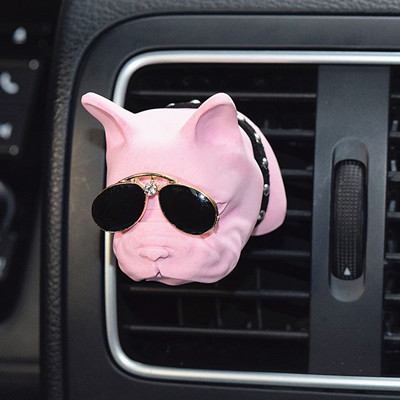 Cute Ornaments French Bulldog Car Decoration Air Freshener Solid Perfume Dog With Sunglasses - Pink