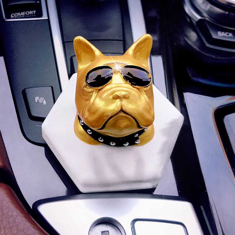 Cute Ornaments French Bulldog Car Decoration Air Freshener Solid Perfume Gold Dog With Glasses - White Gold