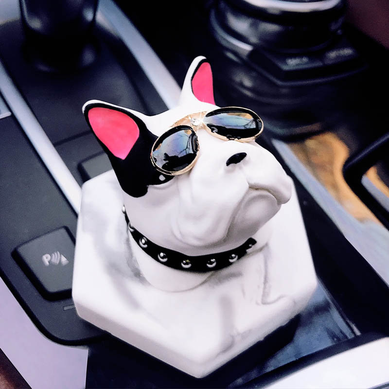 Cute Ornaments French Bulldog Car Decoration Air Freshener Solid Perfume Pink Ear Dog With Glasses - White Black