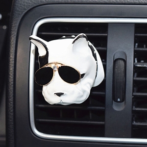 Cute Ornaments French Bulldog Car Decoration Air Freshener Solid Perfume Pink Ear Dog With Sunglasses - White Black