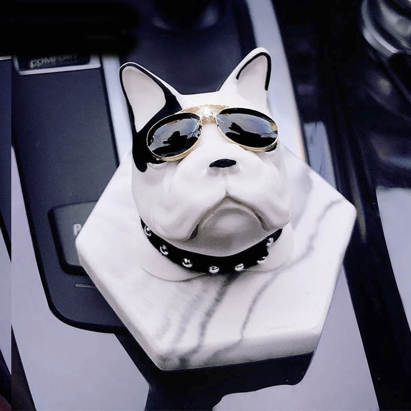 Cute Ornaments French Bulldog Car Decoration Air Freshener Solid Perfume White Dog With Glasses - White