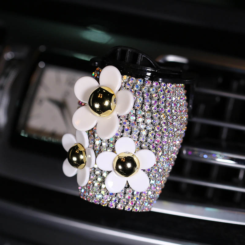 Daisy Crystal Bling Bling 1pcs Car Air-Purify Clip Auto Air Out Perfume Clip - AB White