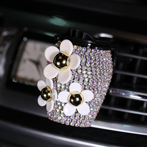 Daisy Crystal Bling Bling 1pcs Car Air-Purify Clip Auto Air Out Perfume Clip - AB White
