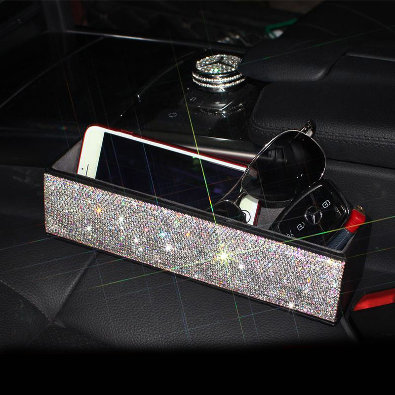 Diamonds Bling Bling 1pcs Auto Storage Bucket Crevice Storage Box Car Storage Bag - Black White