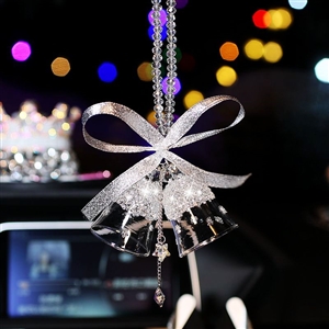 Hanging Pendant Bell Beautiful Bling Bling Diamonds Crystal Car Pendant Car Interior Decoration - White