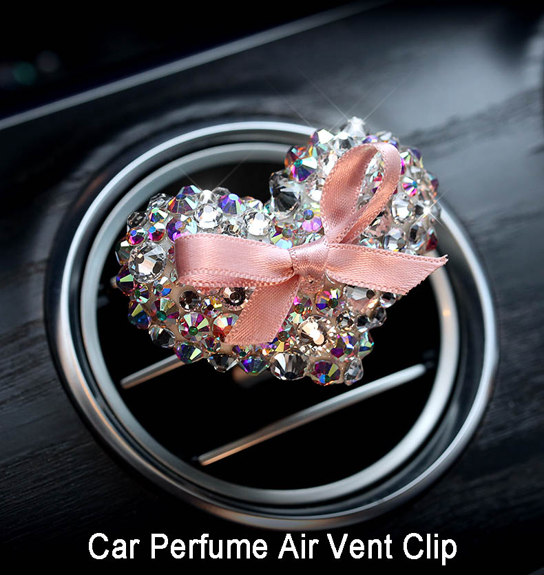 Heart Crystal Bling Bling 1pcs Auto Air-Purify Clip Auto Air Out Perfume Clip - White