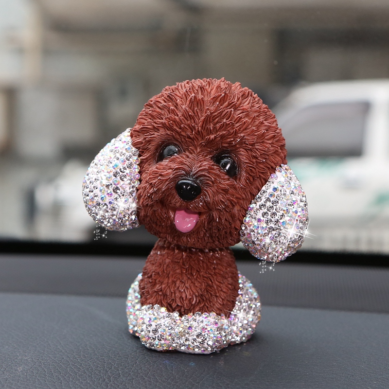 Resin Crystal Cartoon Teddy Shaking Head Car Ornaments Puppy Figurines Dog Doll Toys Car Styling - Brown
