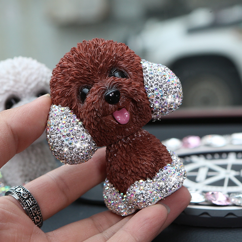 Resin Crystal Cartoon Teddy Shaking Head Car Ornaments Puppy Figurines Dog Doll Toys Car Styling - Brown