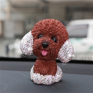 Resin Crystal Cartoon Teddy Shaking Head Car Ornaments Puppy Figurines Dog Doll Toys Car Styling - Brown