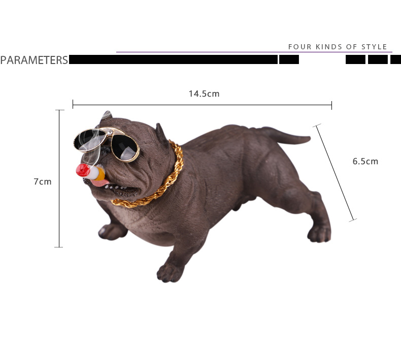 Resin Metal Cool Car Ornaments French Bulldog Car Decoration Smoking Dog With Sunglasses - Brown