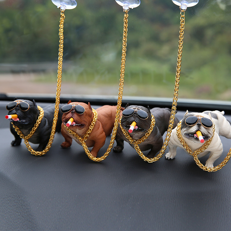 Resin Metal Cool Car Ornaments French Bulldog Car Decoration Smoking Dog With Sunglasses - Brown