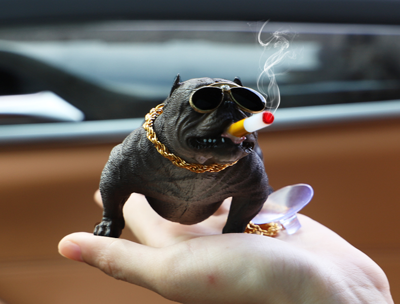 Resin Metal Cool Car Ornaments French Bulldog Car Decoration Smoking Dog With Sunglasses - Black