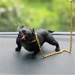 Resin Metal Cool Car Ornaments French Bulldog Car Decoration Smoking Dog With Sunglasses - Black