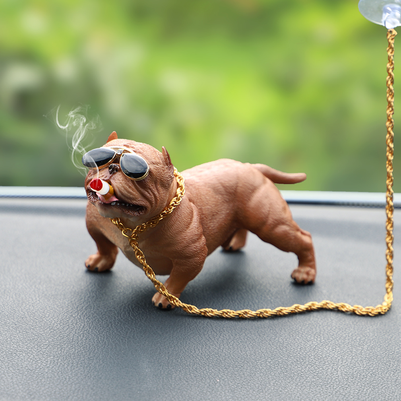 Resin Metal Cool Car Ornaments French Bulldog Car Decoration Smoking Dog With Sunglasses - Brown