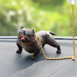 Resin Metal Cool Car Ornaments French Bulldog Car Decoration Smoking Dog With Sunglasses - Grey