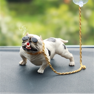 Resin Metal Cool Car Ornaments French Bulldog Car Decoration Smoking Dog With Sunglasses - White