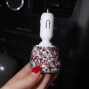 3.1A Rhinestones Dual USB Quick Car Charger Mobile Phone iPad Rotate Fast Charging Adapter - Purple
