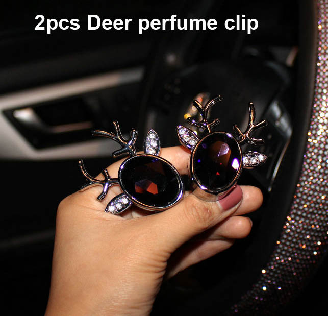Abs Diamonds Bling Deer 1pcs Car Air-Purify Clip Auto Air Out Perfume Clip - Purple