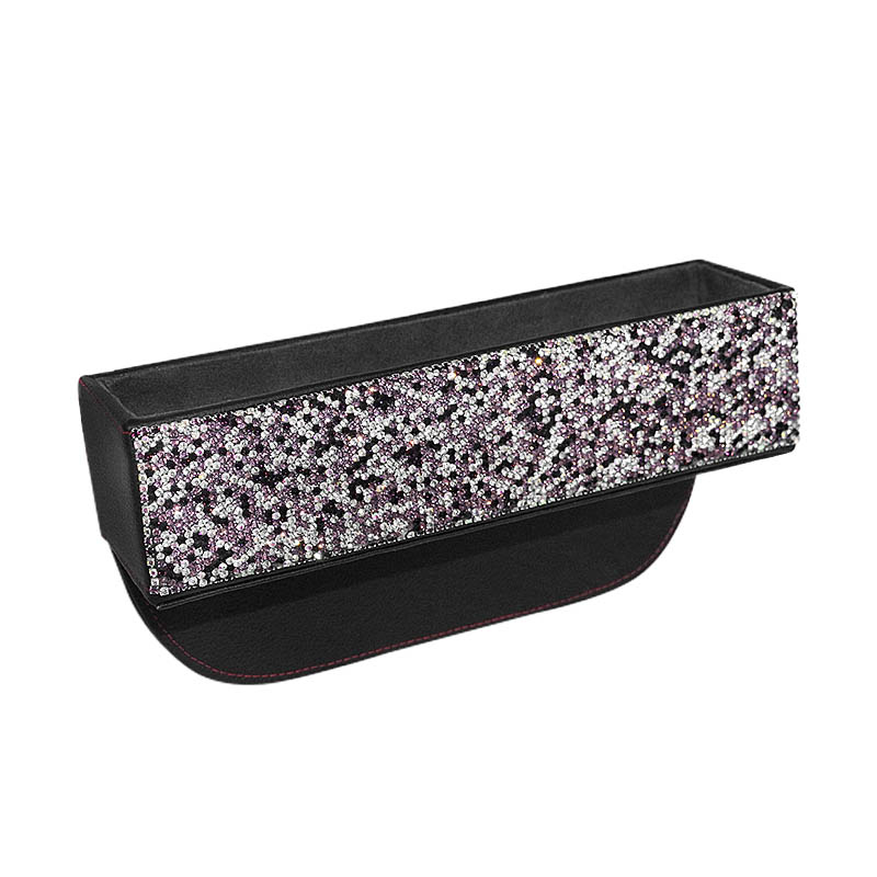 Beautiful 1pcs Crystal Car Storage Bucket Leather Storage Box Diamond Auto Storage Bag - Black Purple