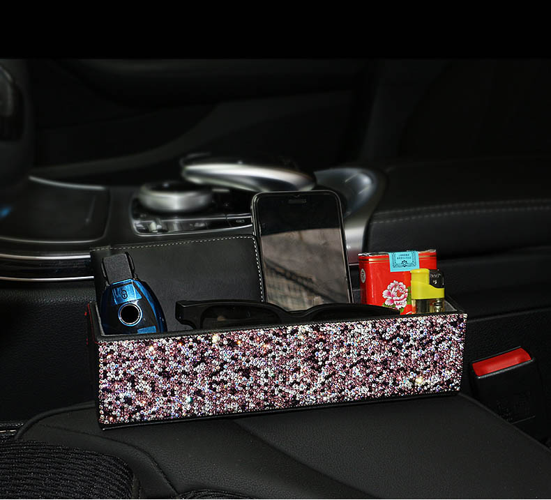 Beautiful 1pcs Crystal Car Storage Bucket Leather Storage Box Diamond Auto Storage Bag - Black Purple