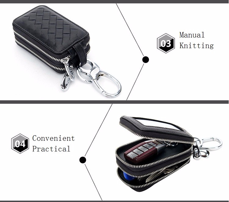 Beautiful Cute Cool Universal Genuine Leather Auto Key Bags Key Chain - Black