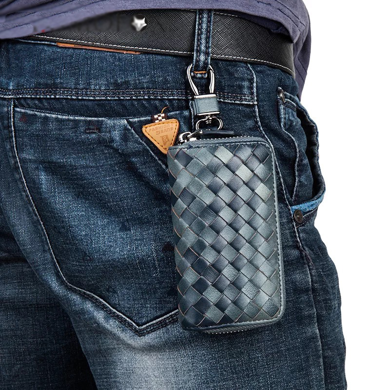 Beautiful Cute Cool Universal Genuine Leather Auto Key Bags Key Chain - Blue