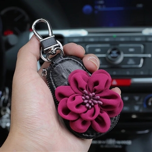 Beautiful Cute Flower Universal Genuine Leather Auto Key Bags Key Chain - Black
