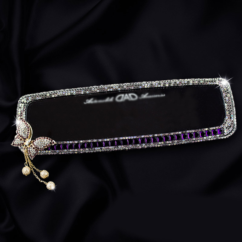 Butterfly Beautiful Bling Bling Diamonds Crystal Car Rearview Mirror Auto Brilliant Rearview Mirror - Purple