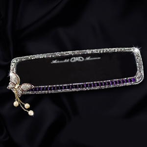 Butterfly Beautiful Bling Bling Diamonds Crystal Car Rearview Mirror Auto Brilliant Rearview Mirror - Purple