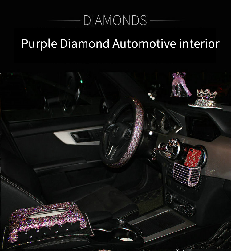 Diamond Nice Pretty PU Leather Vehicle Steering Wheel Covers 15 inch 38CM - Purple