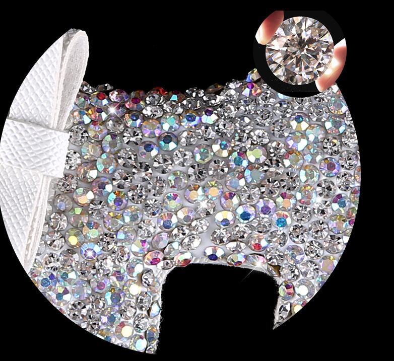 Dog Tassels Cow Leather Diamond Crystal Car Keychain Handbag Car Keyring Key Pendant - White