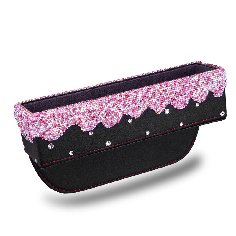 Gorgeous 1pcs Crystal Car Storage Bucket Leather Storage Box Diamond Auto Storage Bag - Pink