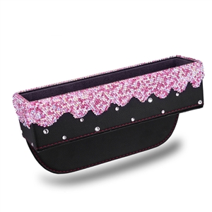 Gorgeous 1pcs Crystal Car Storage Bucket Leather Storage Box Diamond Auto Storage Bag - Pink