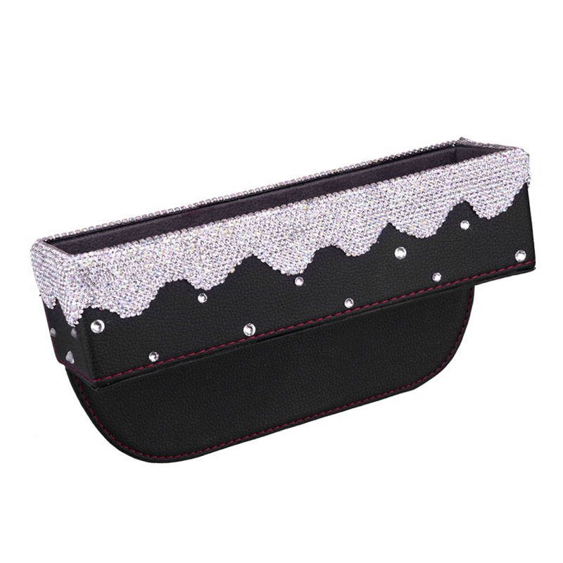 Gorgeous 1pcs Crystal Car Storage Bucket Leather Storage Box Diamond Auto Storage Bag - White