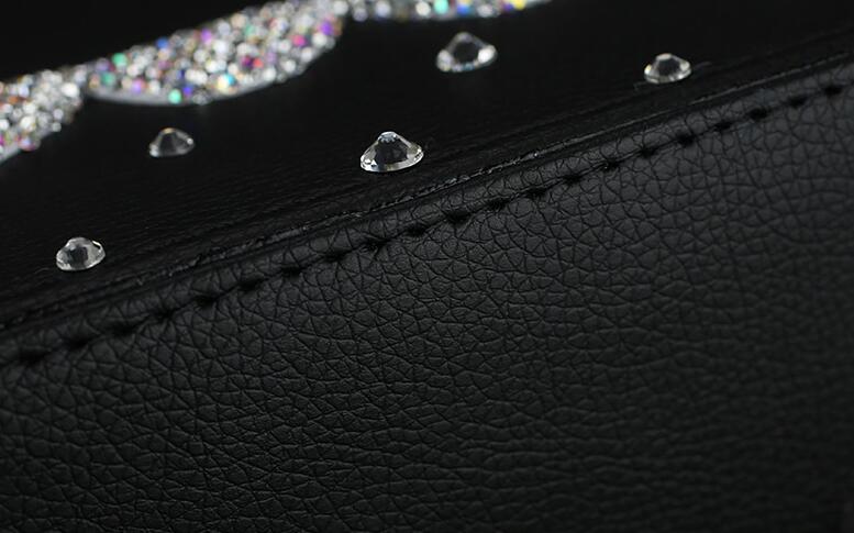 Gorgeous 1pcs Crystal Car Storage Bucket Leather Storage Box Diamond Auto Storage Bag - White
