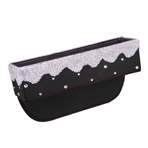 Gorgeous 1pcs Crystal Car Storage Bucket Leather Storage Box Diamond Auto Storage Bag - White